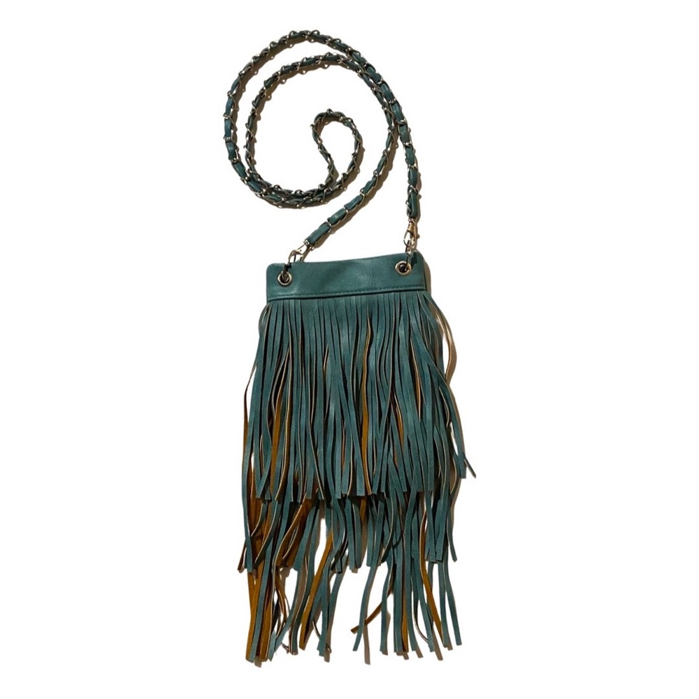 Dark Teal Fringe Crossbody Chain Strap Bag